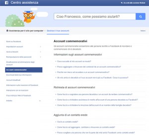 account commemorativo su facebook